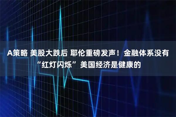 A策略 美股大跌后 耶伦重磅发声！金融体系没有“红灯闪烁” 美国经济是健康的